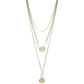 Three Layered Gold And Ivory Textured Long Necklace