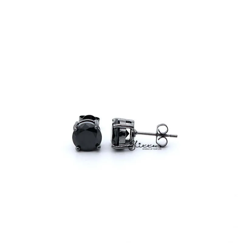 Titanium Plated with Black Round Cubic Zirconia Studs Earring-3mm | 4mm | 5mm | 6mm | 7mm | 8mm