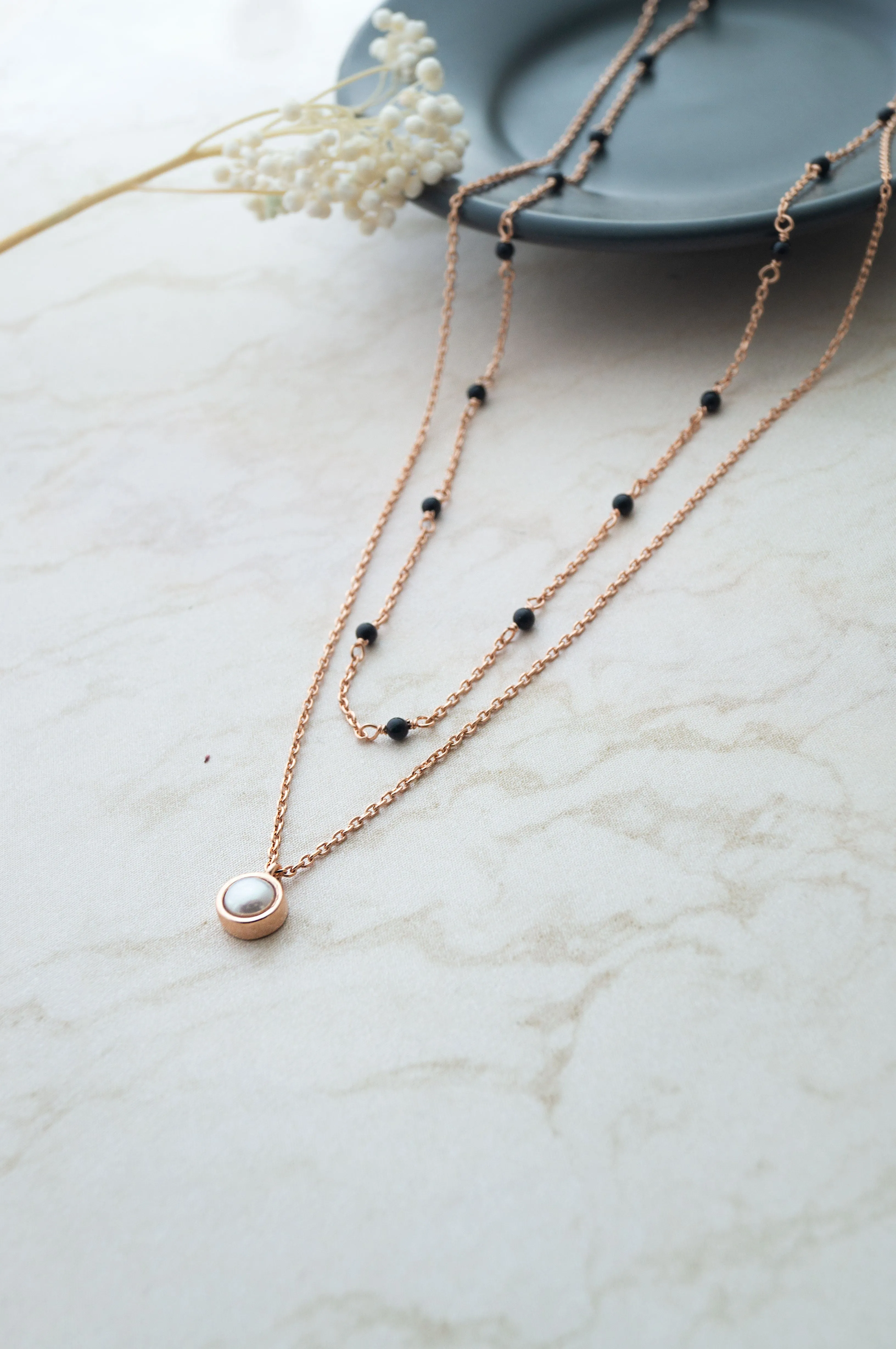 Trending Multilayer With Pearl Rose Gold Plated Sterling Silver Mangalsutra Necklace