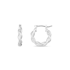 Twist Textured Small Hoop Earrings - Silver