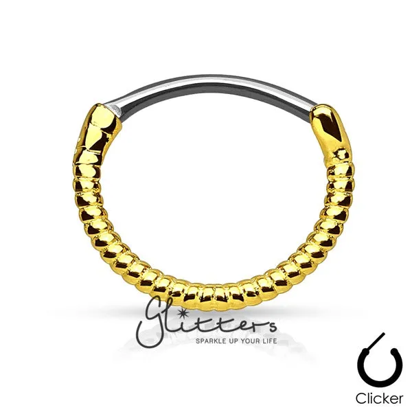 Twisted Roped Line 316L Surgical Steel Round Septum Clicker-Gold