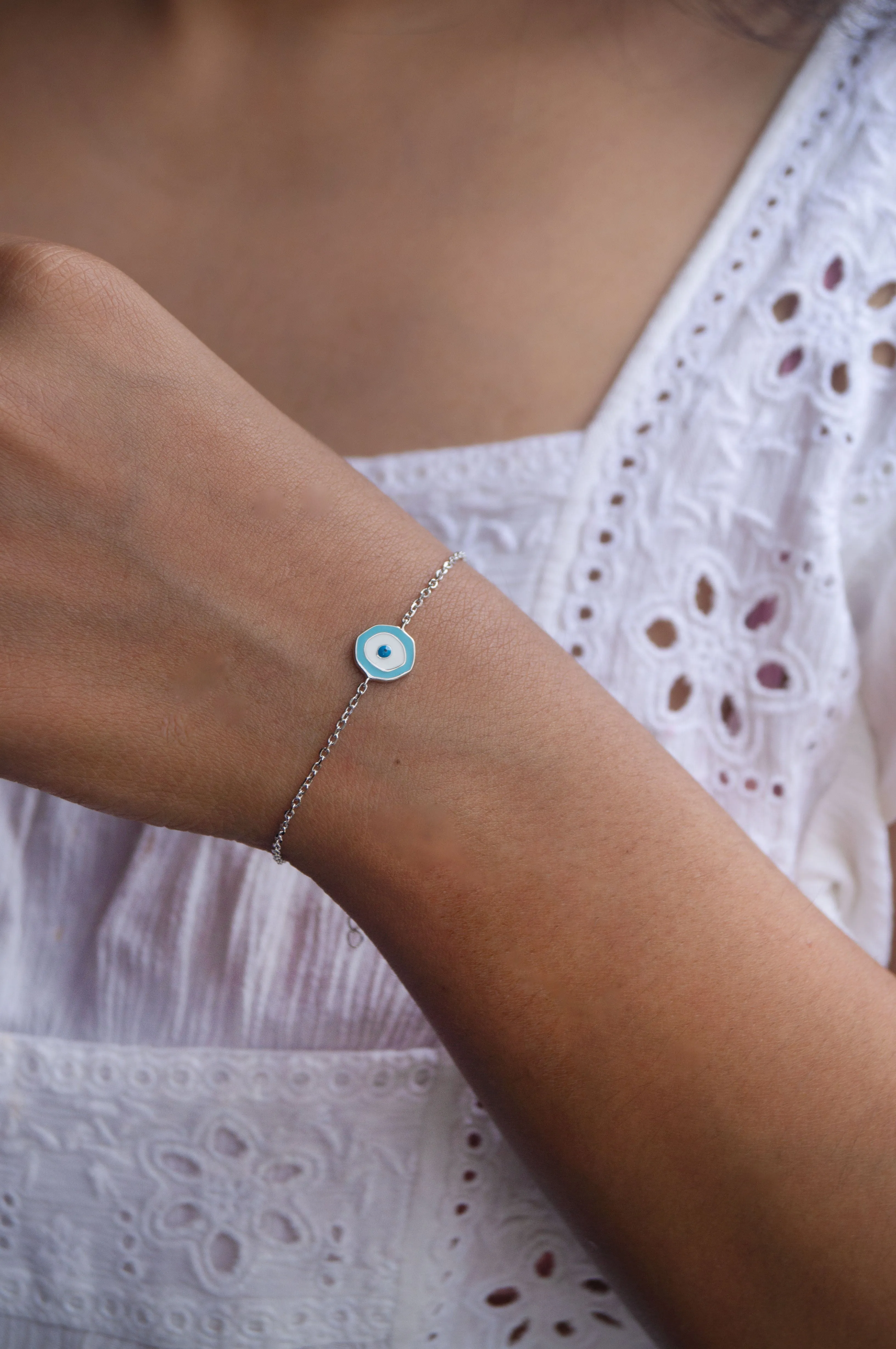 Unconventional Evil Eye Rose Gold Plated Sterling Silver Chain Bracelet