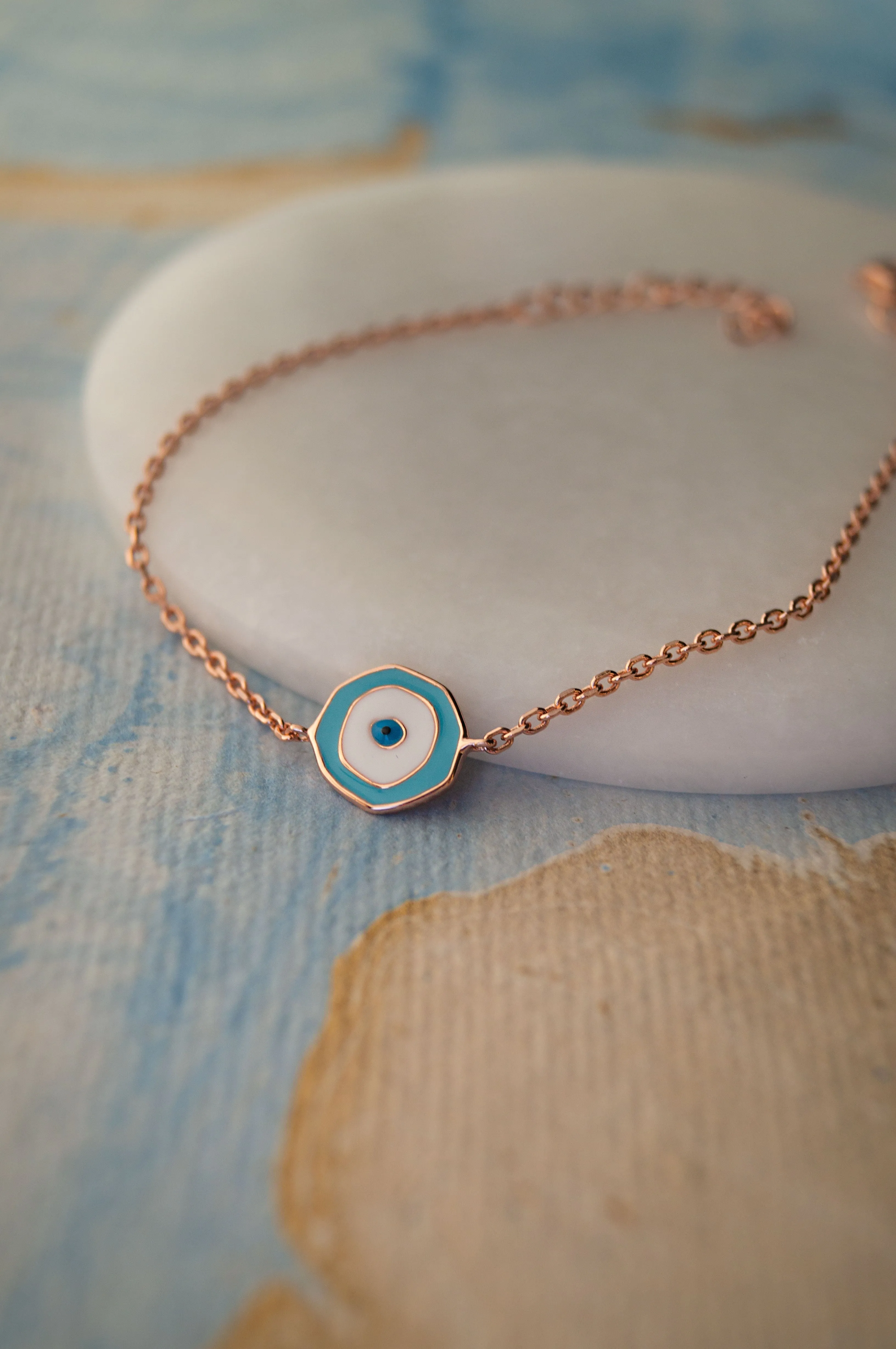 Unconventional Evil Eye Rose Gold Plated Sterling Silver Chain Bracelet