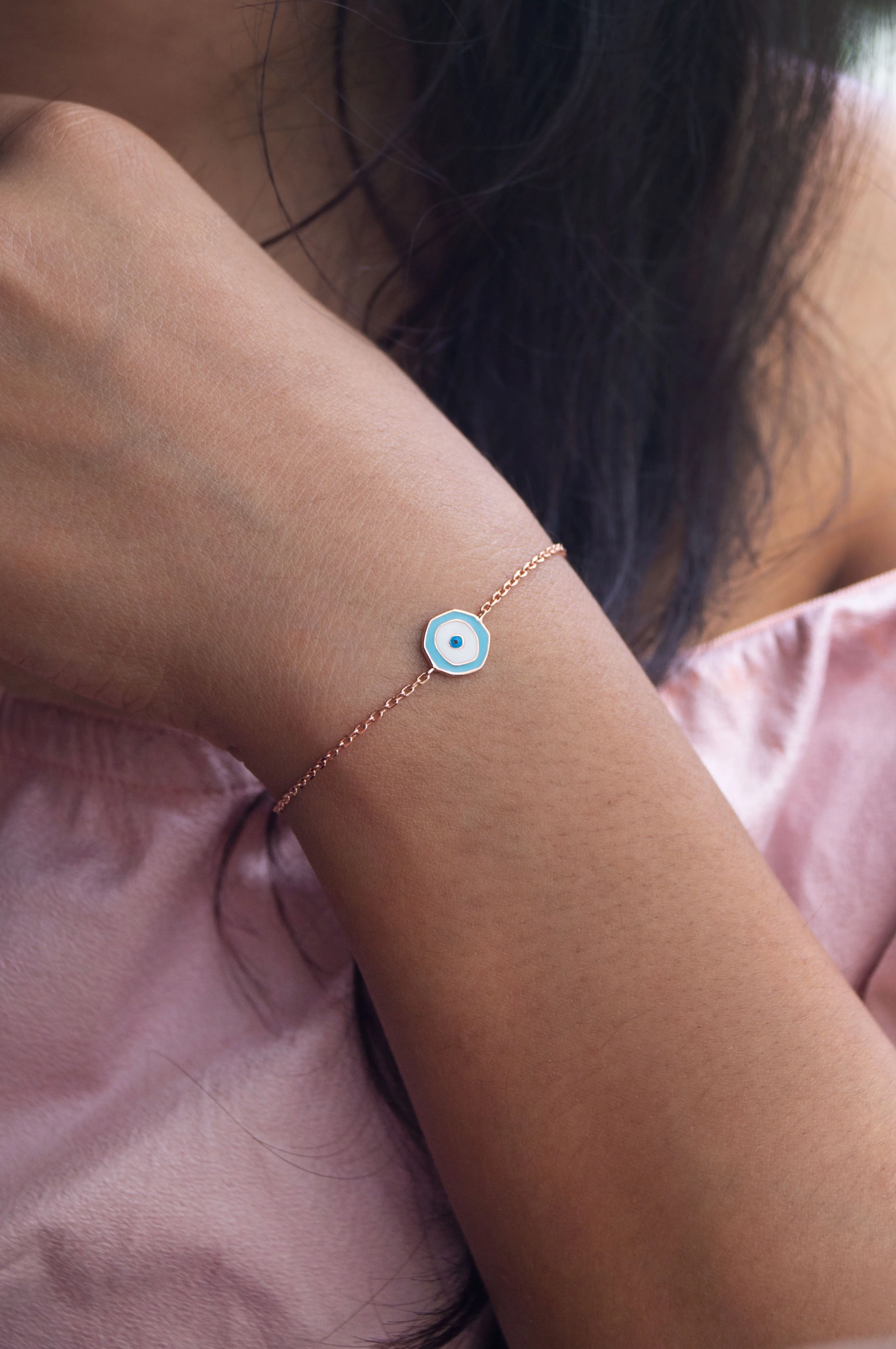 Unconventional Evil Eye Rose Gold Plated Sterling Silver Chain Bracelet