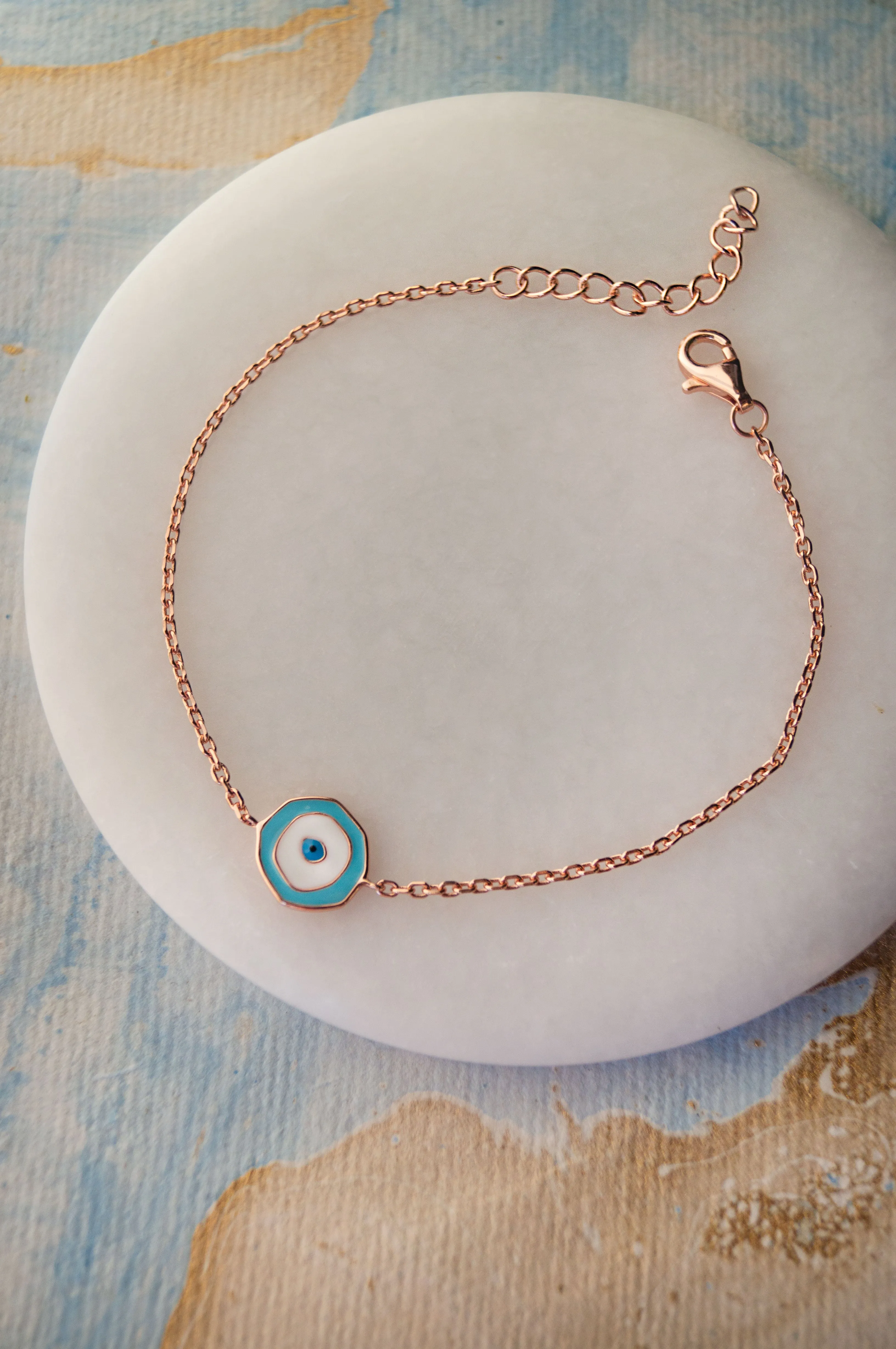 Unconventional Evil Eye Rose Gold Plated Sterling Silver Chain Bracelet