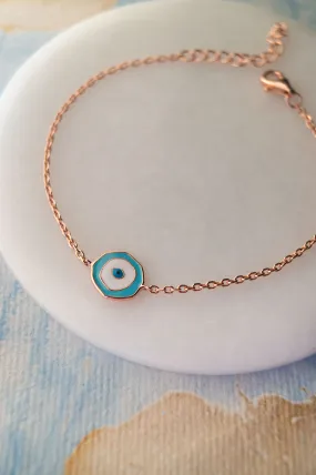 Unconventional Evil Eye Rose Gold Plated Sterling Silver Chain Bracelet