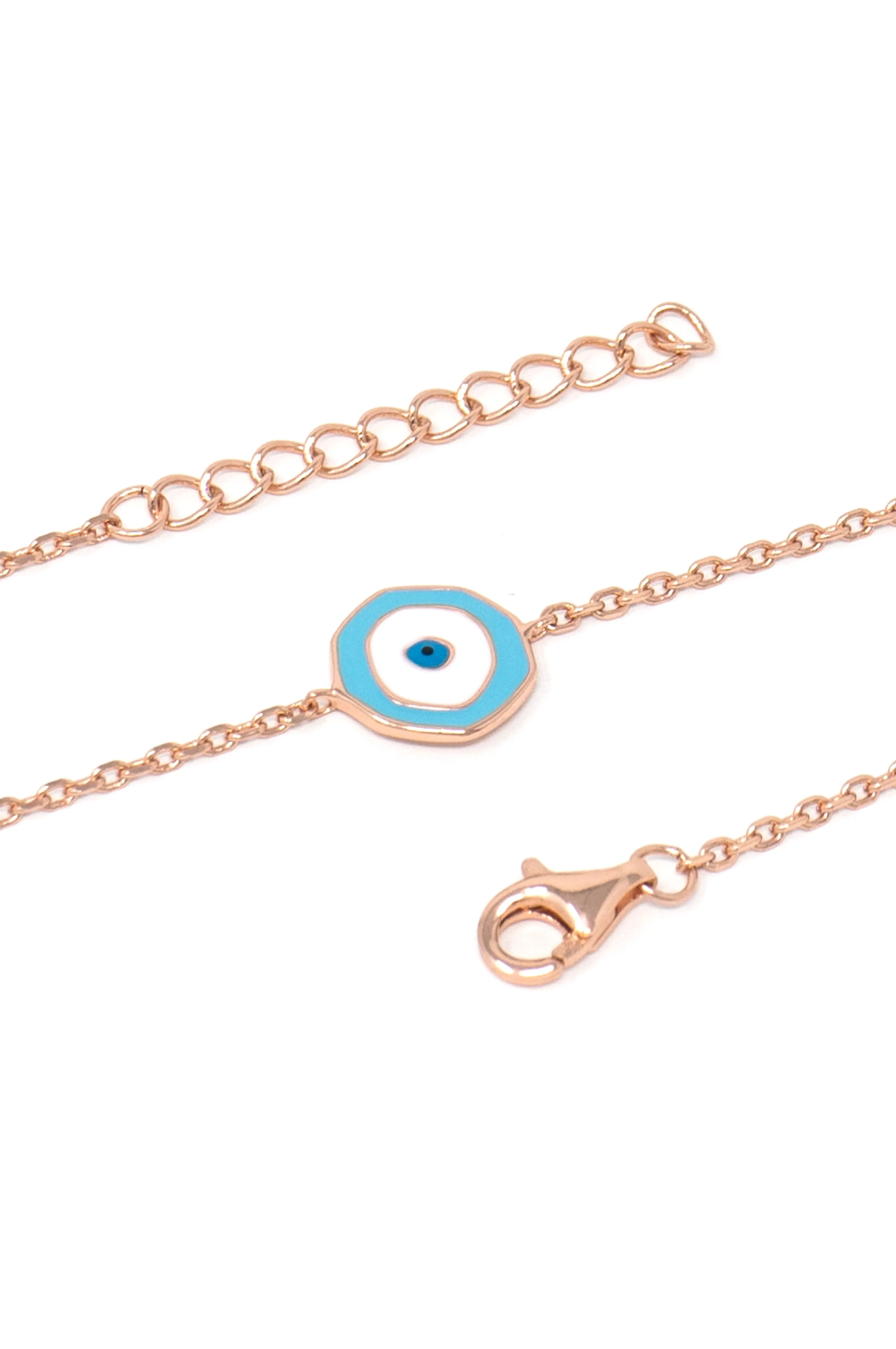 Unconventional Evil Eye Rose Gold Plated Sterling Silver Chain Bracelet