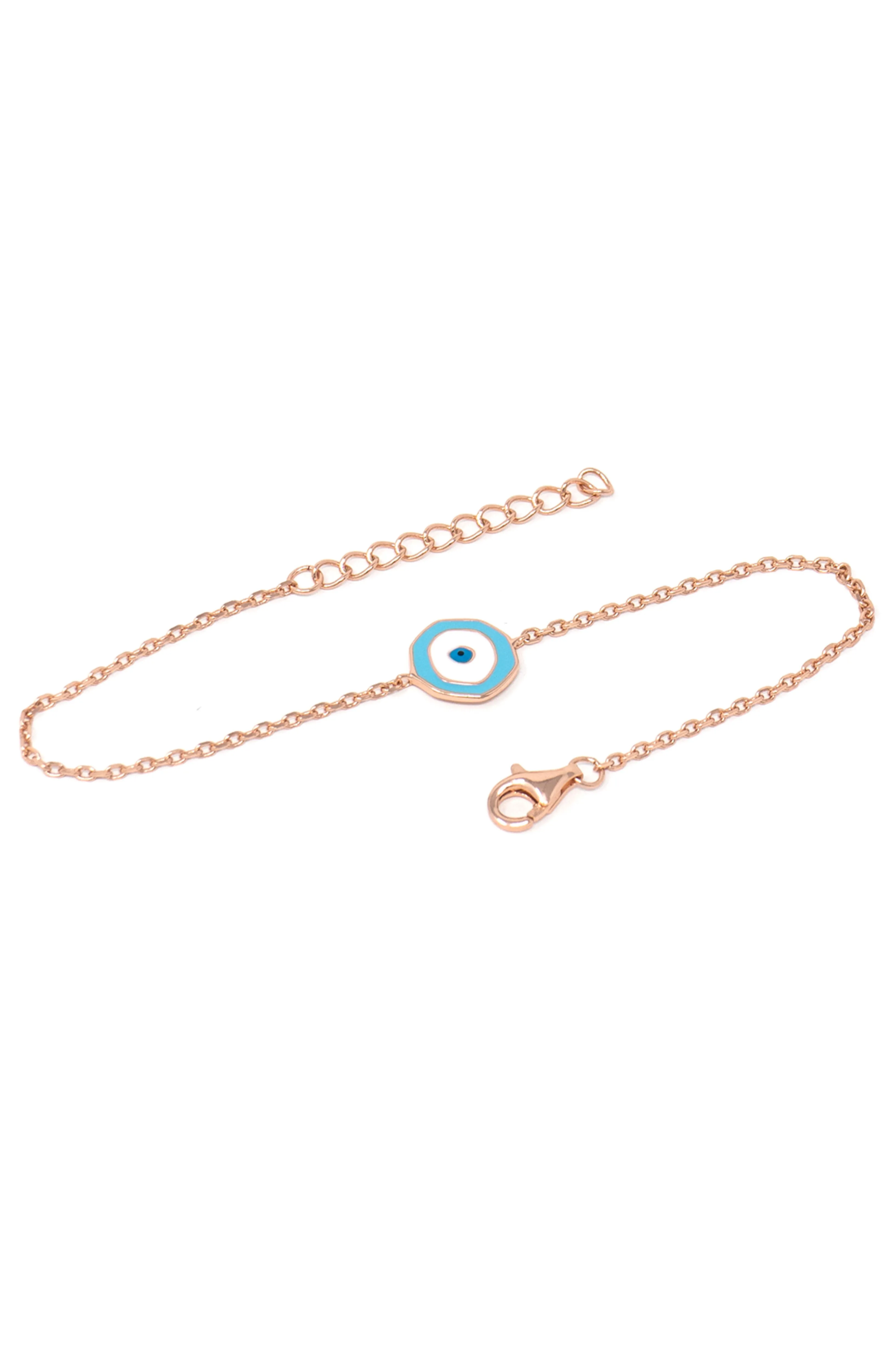 Unconventional Evil Eye Rose Gold Plated Sterling Silver Chain Bracelet