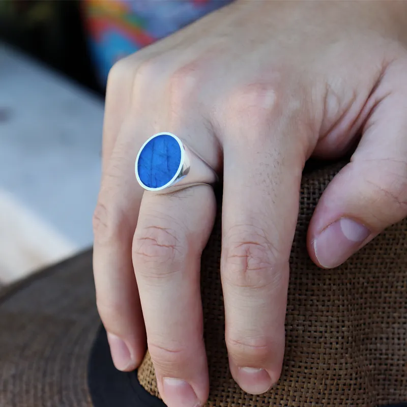 Unisex Labradorite Oval Silver Ring