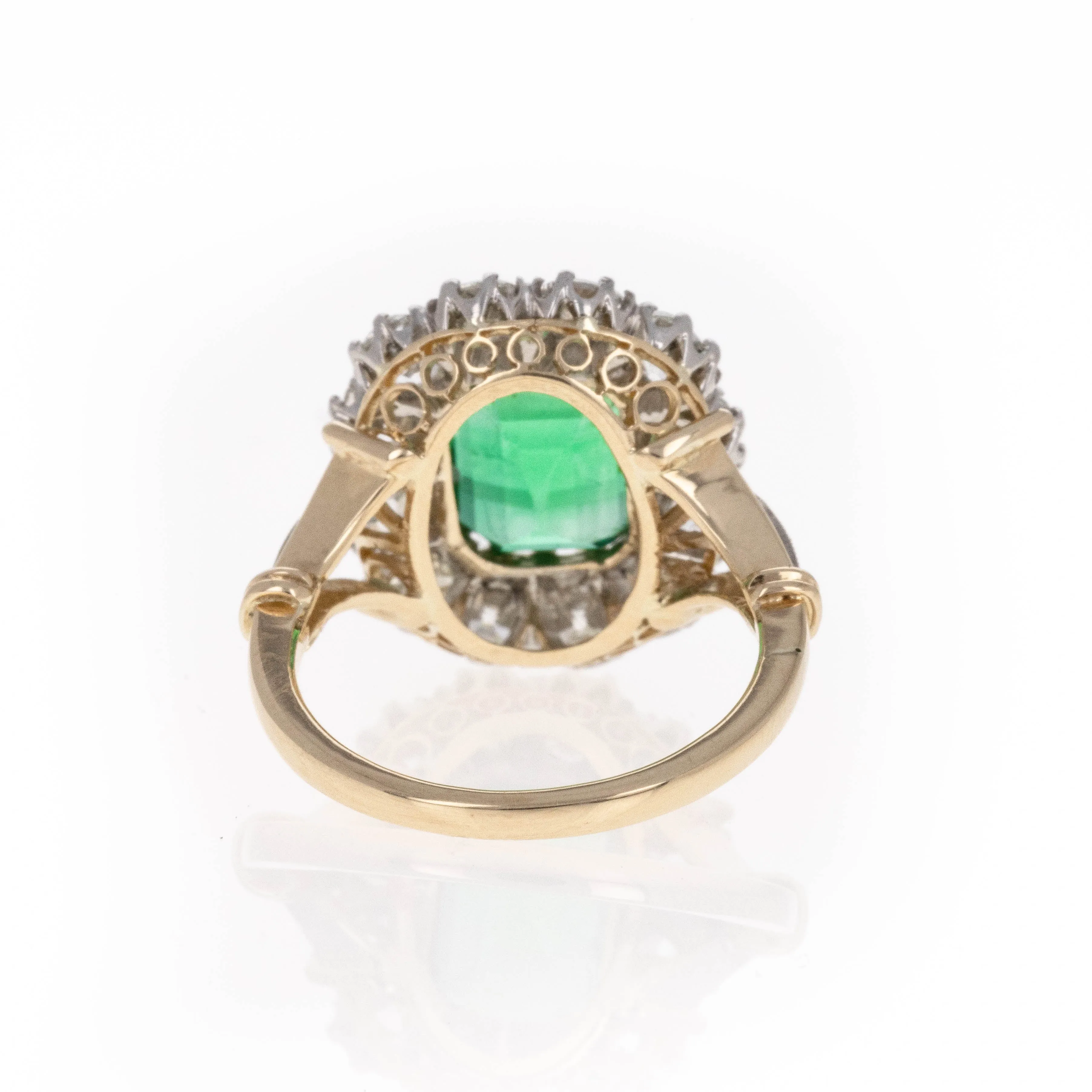 Victorian Inspired 3.68 Carat Natural Emerald Diamond Halo Ring