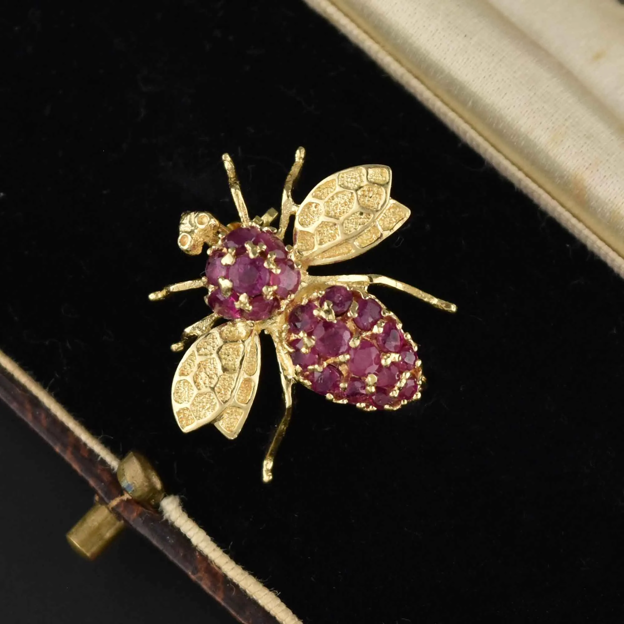 Vintage 14K Gold Natural Ruby Bee Brooch Pendant