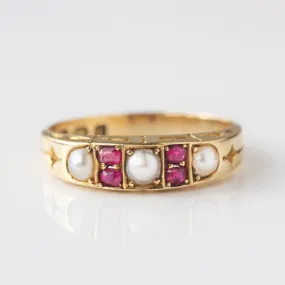 Vintage 18k Solid Yellow Gold Diamond and Ruby Ring Size - K