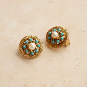 Vintage Beaded Flower Detail Clip-On Earrings