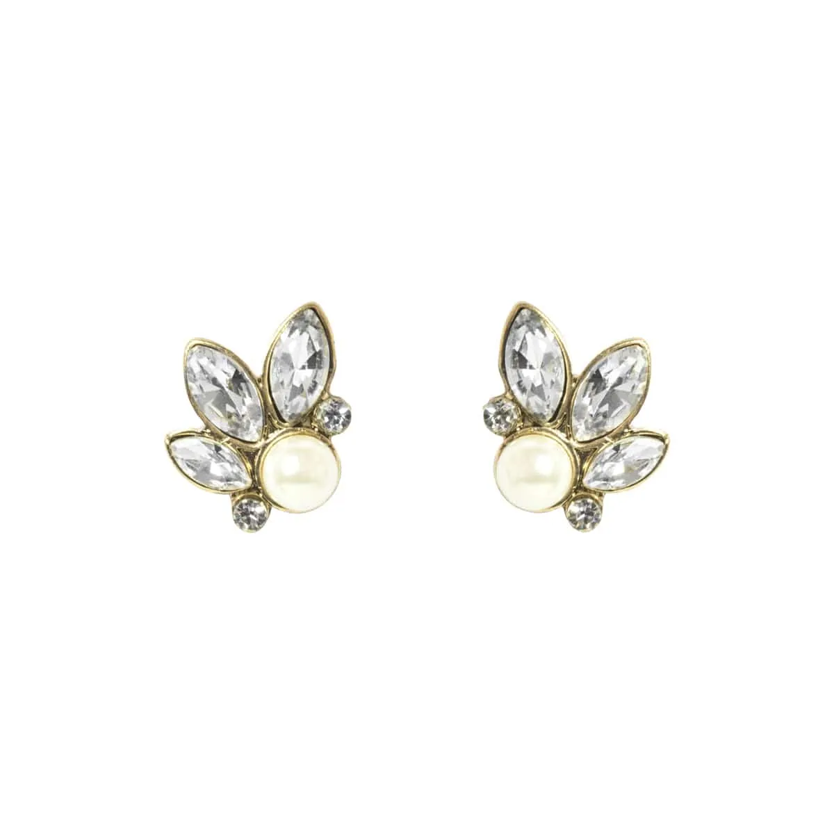 Vintage Crystal Earrings: Leaf And Pearl Stud Earrings