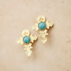 Vintage Etched Cross & Stone Clip-On Earrings