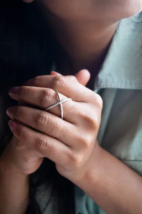 Wrapped Along Cross Sterling Silver Statement Ring