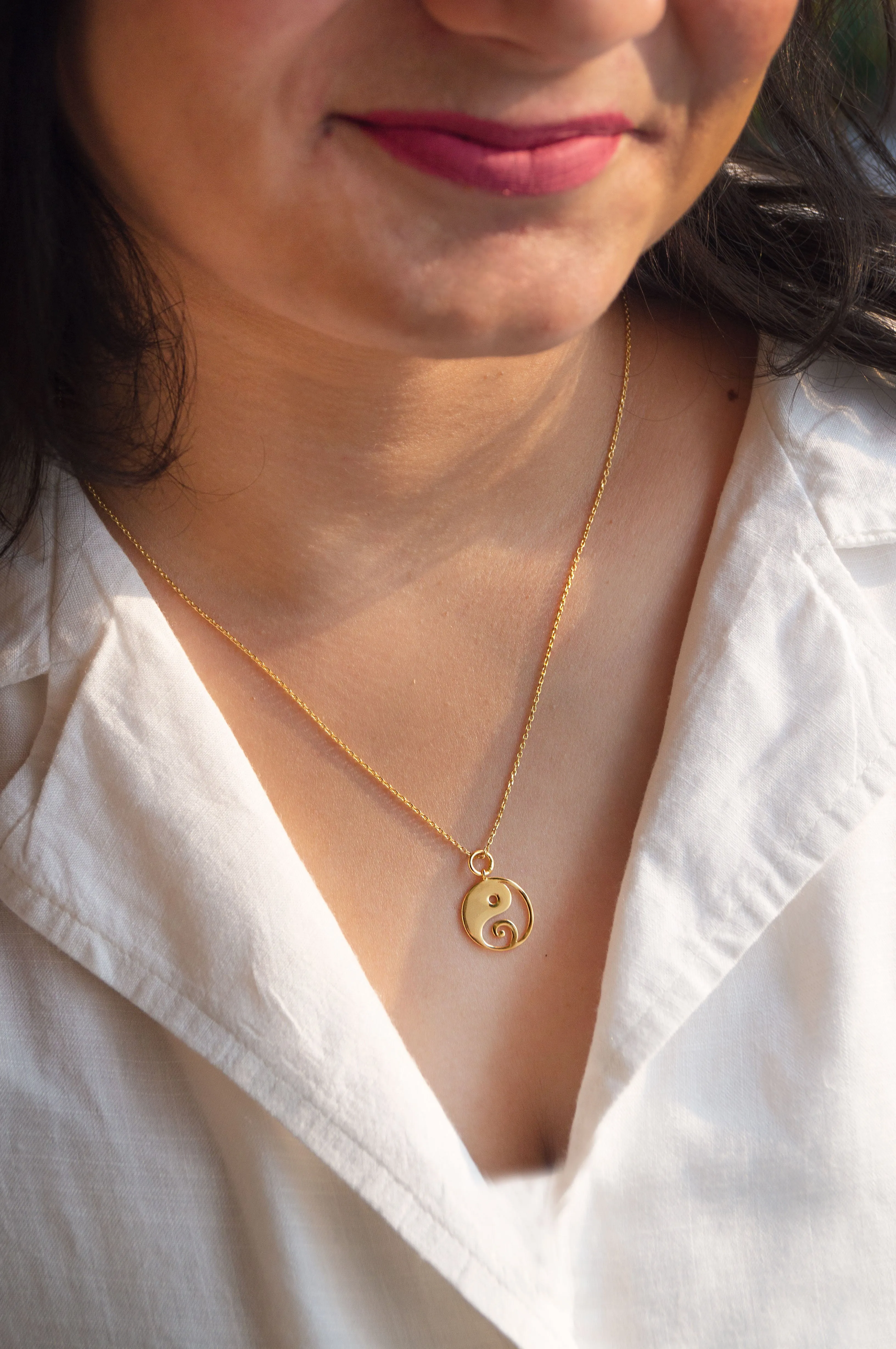 Yin And Yang With Ganesha Gold Plated Sterling Silver Charm Pendant With Chain